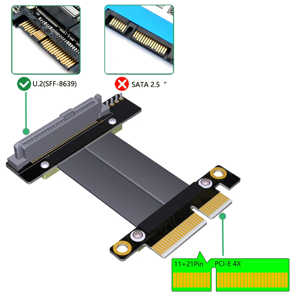 PCIE Riser สาย SFF-8639 U.2 ถึง PCI Express 3.0X4 32Gbps Ribbon Extender สาย SFF8639 U2 สําหรับ U.2 NVME SSD