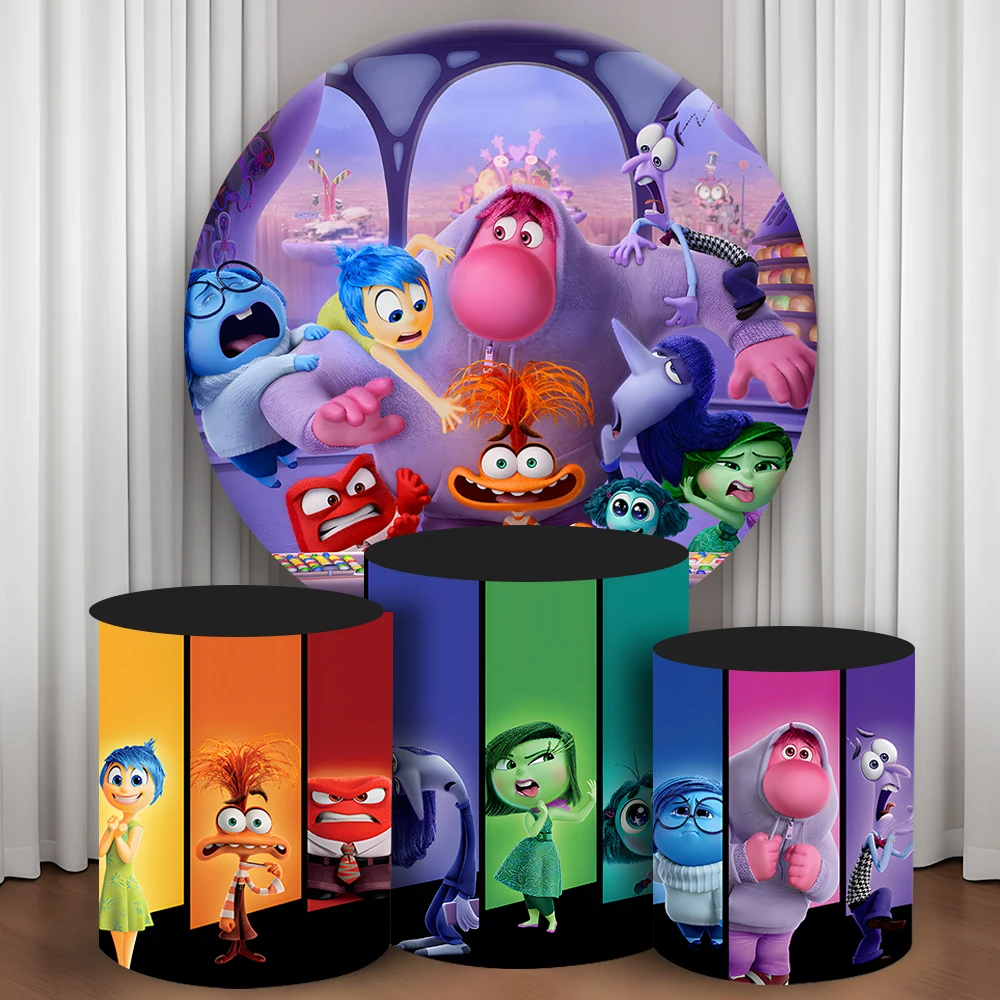 

The Inside Out Round Cylinder Backdrop Cover Disney Theme Kids Birthday Party Cylindrical Cake Table Cover Party Photo Decor