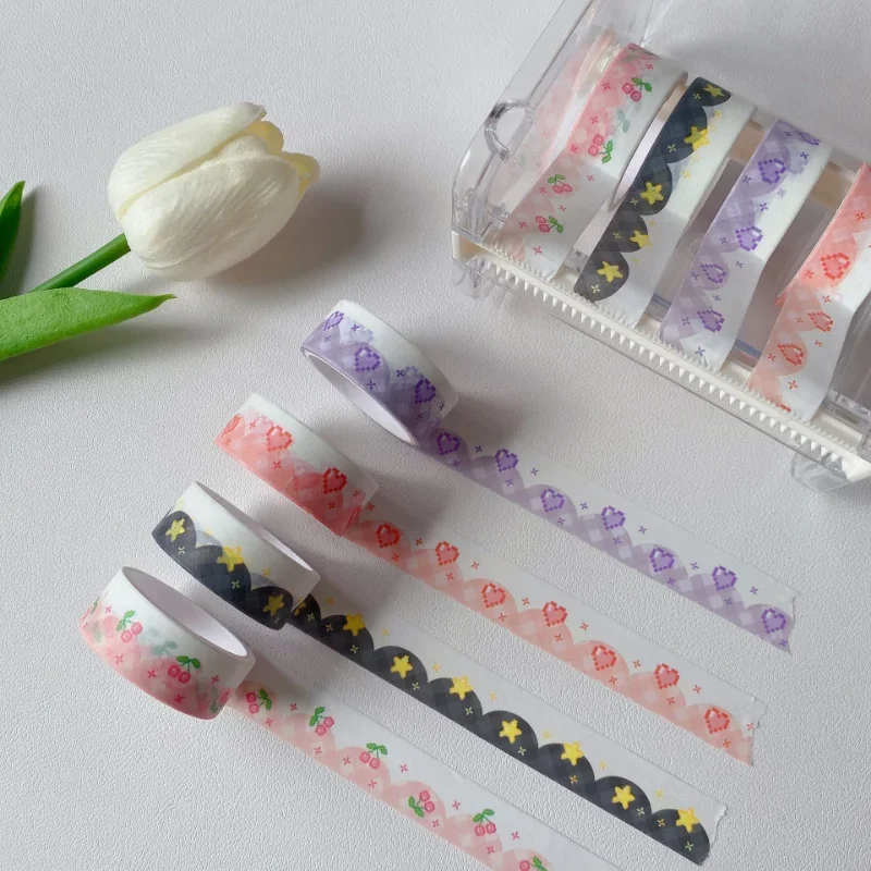 1Pc Color Pixel Love Cherry Decoration Tape Cute Colorful Washi Masking Tape Creative Scrapbooking Stationary School Supplie