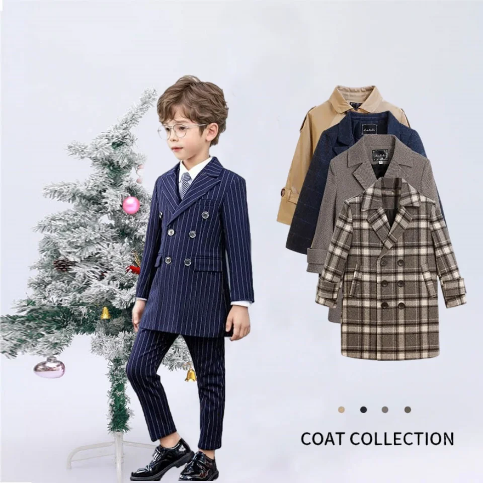 

Детское свадебное пальто для фотосъемки подростков, официальное зимнее длинное пальто для мальчиков, детская ветрозащитная уличная куртка в британском стиле