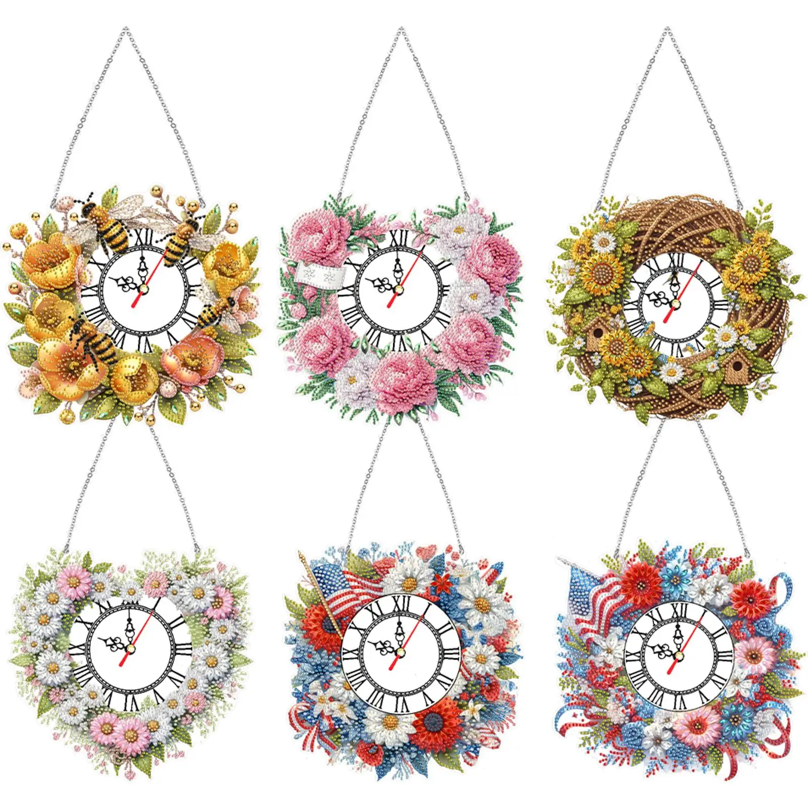 2D Flat DIY Irregular Shaped Drilling Diamond Painting Clock Pendant 5D Hanging Clock Art Craft Creative Craft Project