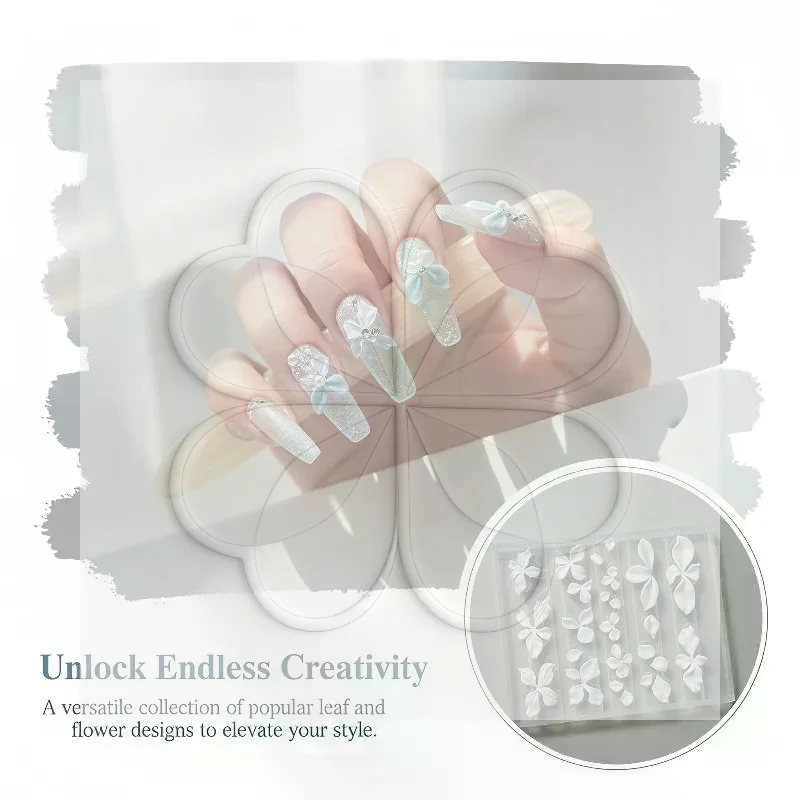 3D Hand Carved Floral Nail Mold Reusable BPA-Free Silicone Ice Crystal Relief Stencils for At-Home Manicure DIY