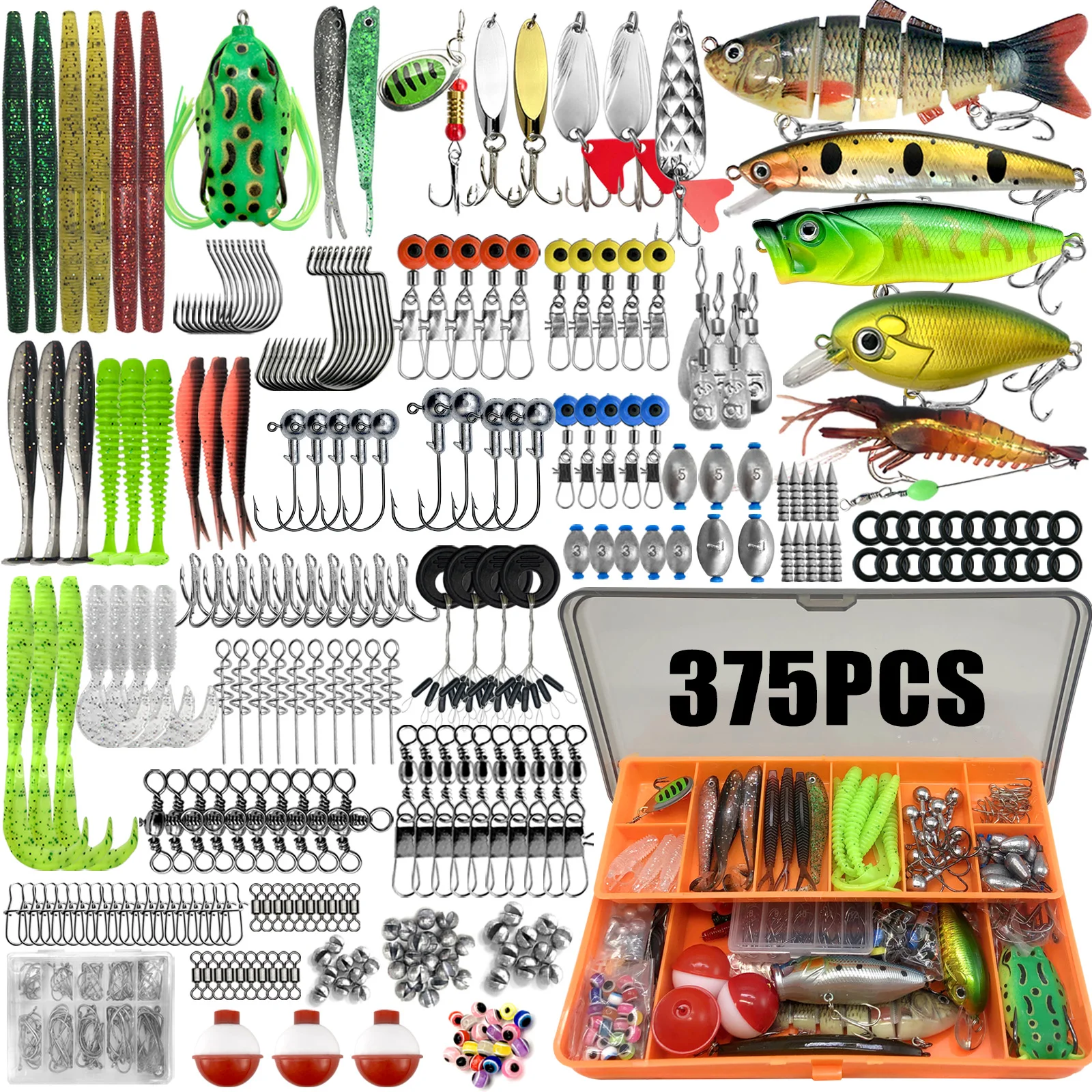 375/198/157/117/85 Uds. Juegos de señuelos de pesca, que incluyen señuelo suave, señuelo de manivela, señuelo giratorio, señuelo con anzuelo triple, gusano de plástico, plomo