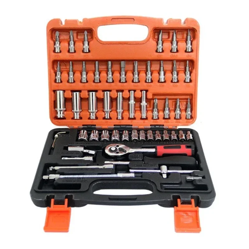 

46pcs/53pcs Car Repair Tool Kit Ratchet Torque Wrench Spanner Screwdriver 1/4-Inch Socket Set Combo For Bicycle Repairing Tool