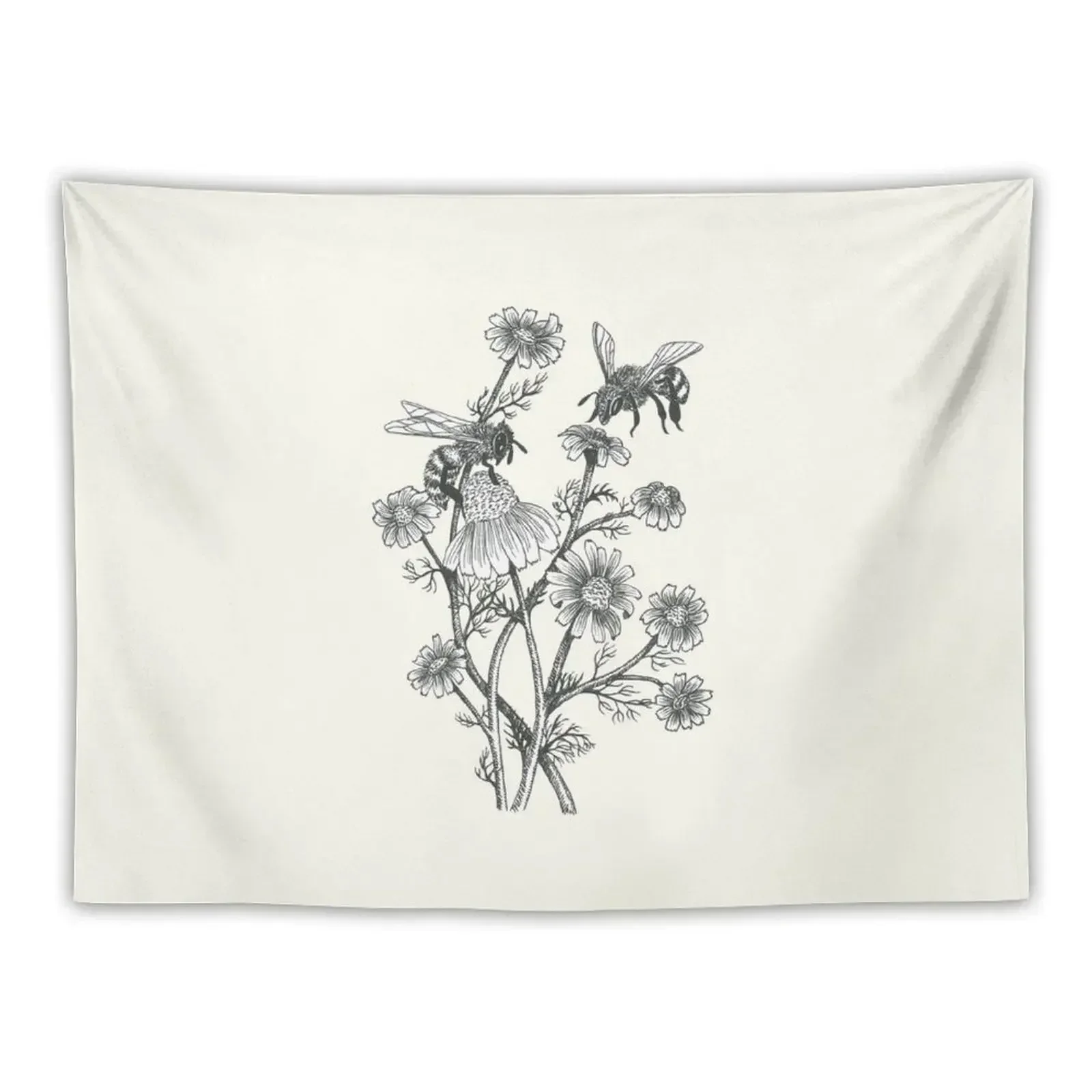 bees and chamomile on offwhite background Tapestry Wall Coverings Wall Hanging Wall Tapestry