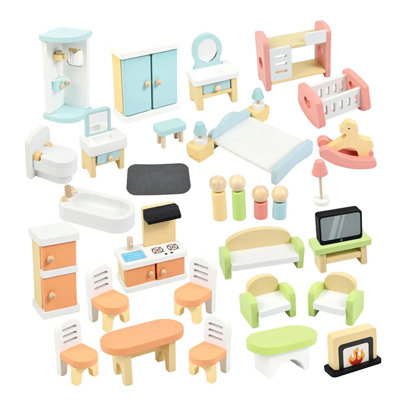 Juego de Muebles de Madera para Casa de Muñecas, Adorno de Aprendizaje Temprano, Juguete de Simulación, Miniatura de Silla, Cama y Sofá para Niños y Niñas, Navidad, Pascua