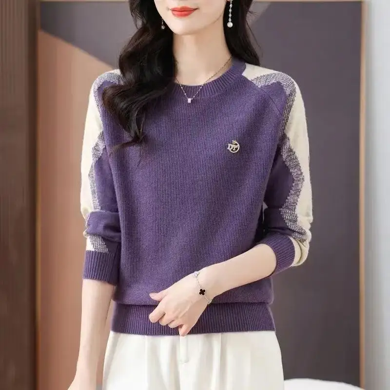 New Woman Sweater Pullovers Korean Autumn Winter Vintage Color Block Long Sleeve Knitted Sweaters Women Clothing Lady Jumpers