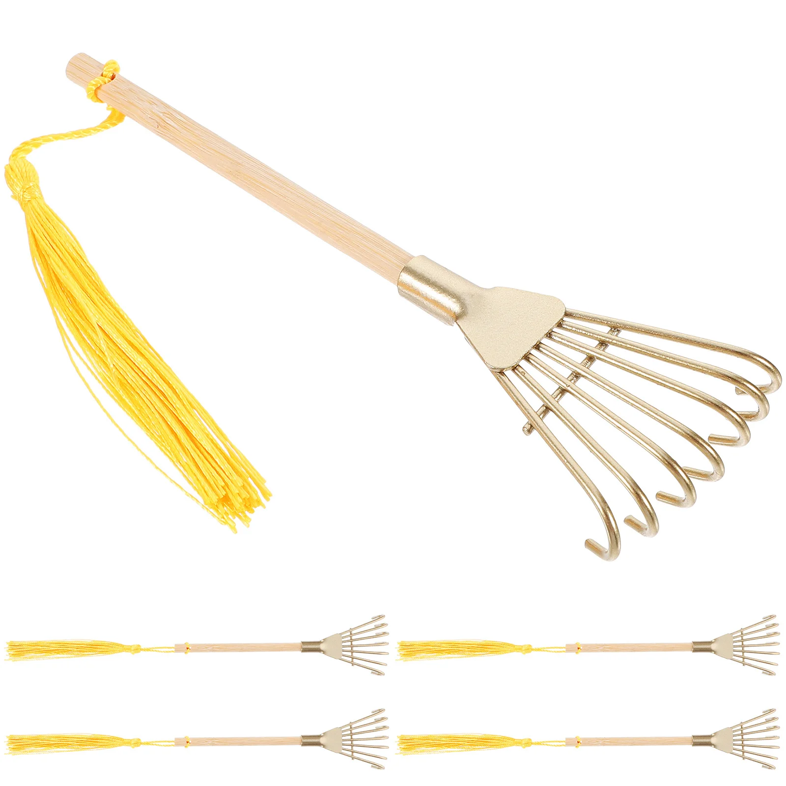 Rakes en miniatura, adornos artesanales, rastrillo de jardín Zen de bambú de Metal liso para mesa de arena, incienso, cenizas, decoración Interior del hogar, 5 uds.