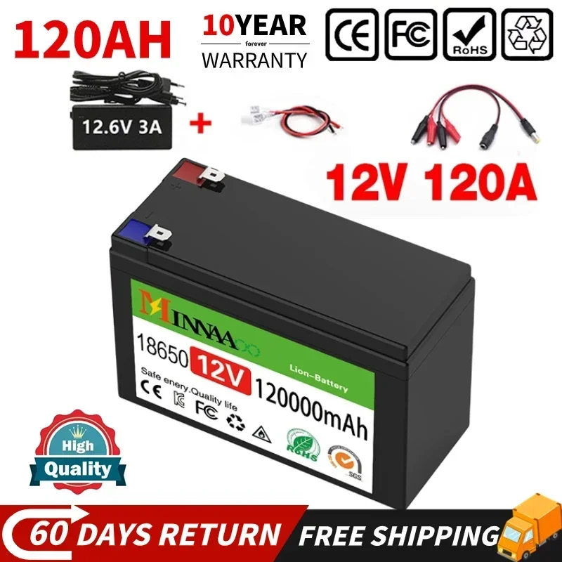 12V 120Ah Lithium LiFePO4 Deep Cycle Battery, 4000+ Cycles Rechargeable Battery for Solar/Wind Power,Small UPS,Lighting,and More