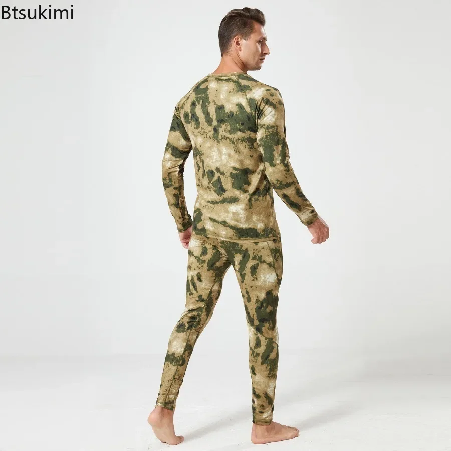 Ropa interior térmica de corte 3D para hombre, conjunto de Tops y pantalones de camuflaje del ejército, forro polar transpirable para exteriores, secado rápido, 2024