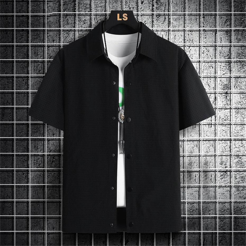 Summer Short Sleeve Shirts Men 8XL Plus Size Shirt Fashion Casual Solid Color Shirt Big Size 8XL
