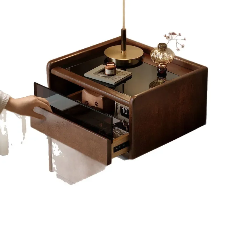 Fomex Modern Solid Wood Nightstand With Sensor Light Compact Bedroom Storage Cabinet For Small Spaces Minimalist Home Furniture