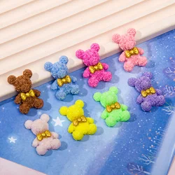 10PCS Rose Blossom Bear Resin Accessories DIY Pendant Refrigerator Sticker Kawaii Petal Tie Teddy Bear Long Nail Art Charm