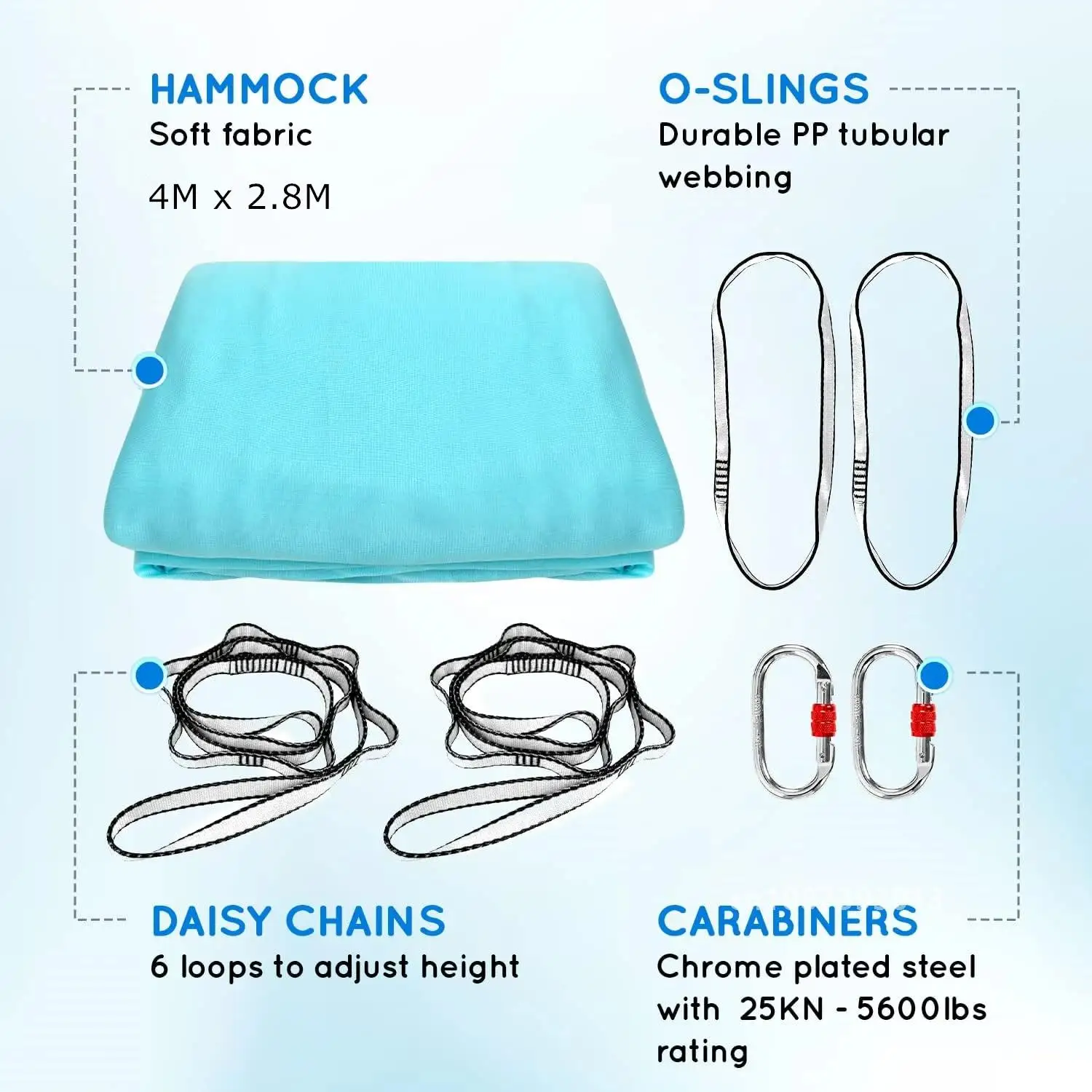 Kit tempat tidur gantung Yoga udara 4.4 yard Set ayunan Yoga peregangan rendah dengan Carabiner, rantai aster, tali O untuk olahraga kebugaran dalam ruangan