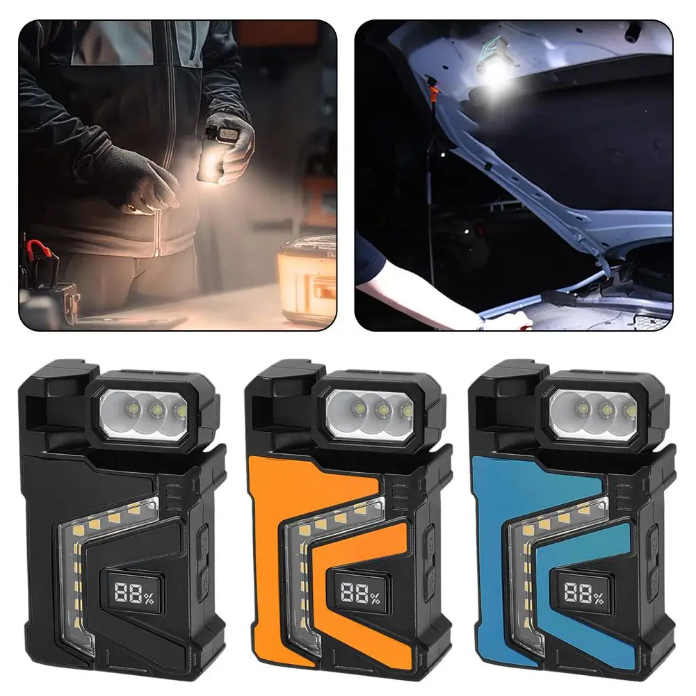

Rechargeable LED Work Light With Magnet Clip Foldable COB Inspection Flashlight Portable Emergency Work Lamp With Power Display