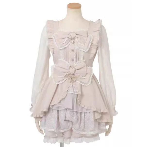 New Japanese Style Lolita Princess Dress Set Spring Summer Big Bow Spring Summer Short Sleeve Slim Sweet Dress and Shorts Set