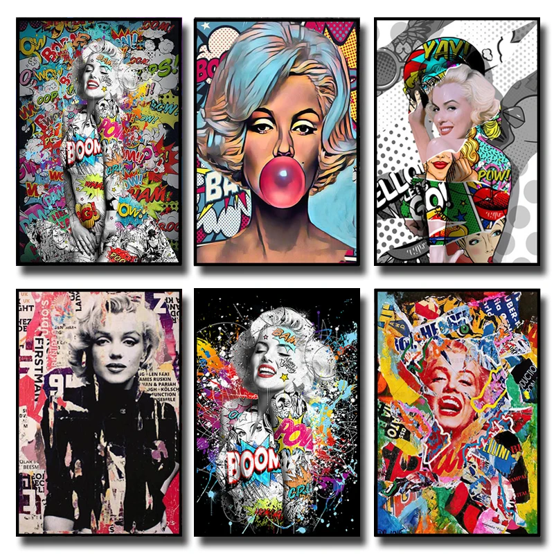 Marilyn Monroe Poster Canvas Painting Printed Graffiti Sexy Girl Art Wall Decoration Mural Modern Home Living Room Decoration