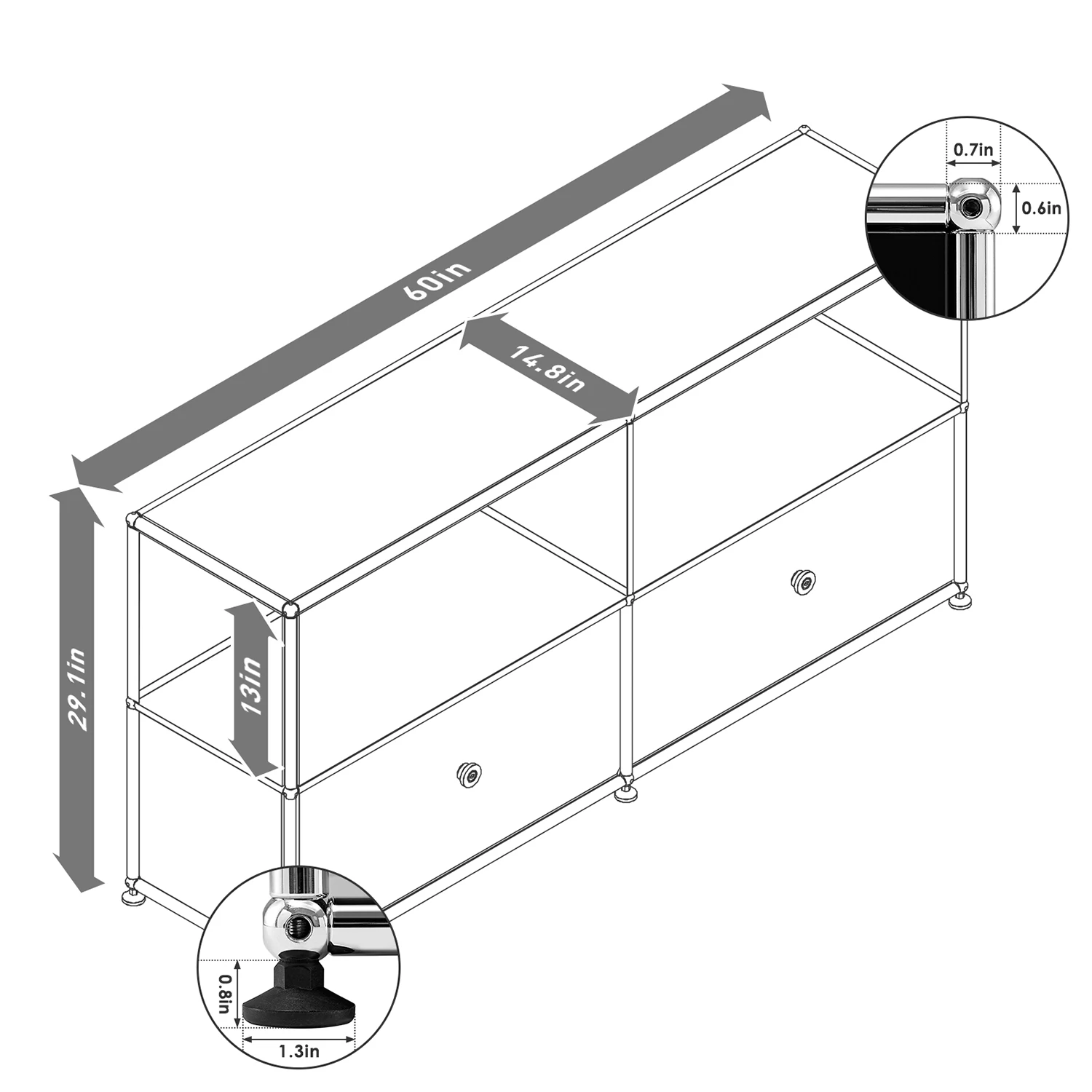 Storage Cabinet With Drawers Stainless Steel Structure with Door for Living Room Furniture Haller -No Keys