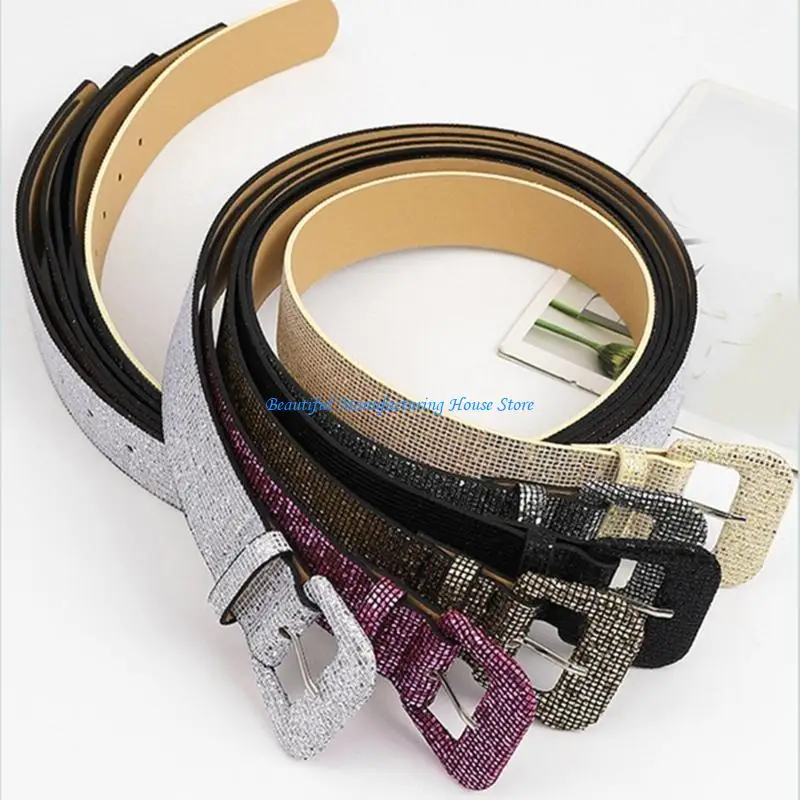 

E56A White Collar Commute Sequins Waist Belt Luxury Pin Buckle Belt for Skirt Jeans