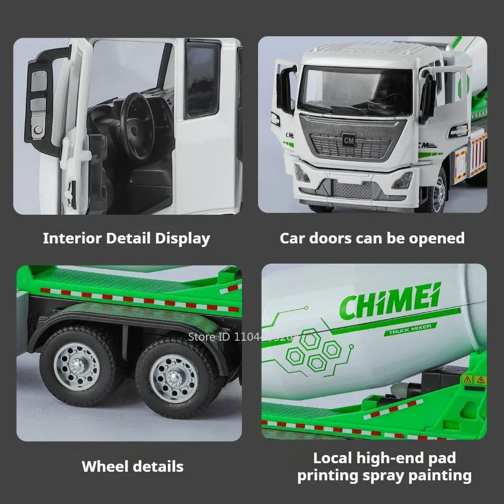 1:32 Mixer Truck Dump Truck Model Toy Car Alloy Diecast Sound Light Pull Back Miniature Engineering Vehicle Models Toys for Kids