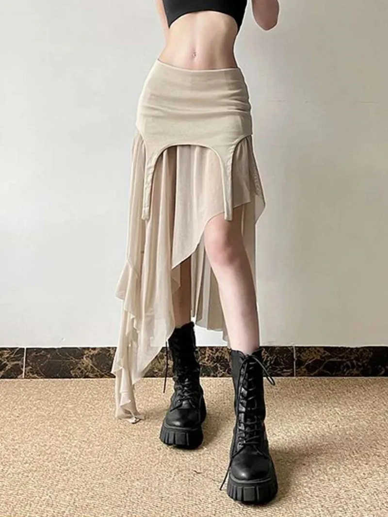 

Sexy Irregular Y2K Skirts Women Vintage American High Waist Slim Slit Long Skirt Casual Lady Streetwear Retro Summer Skirts XGM8