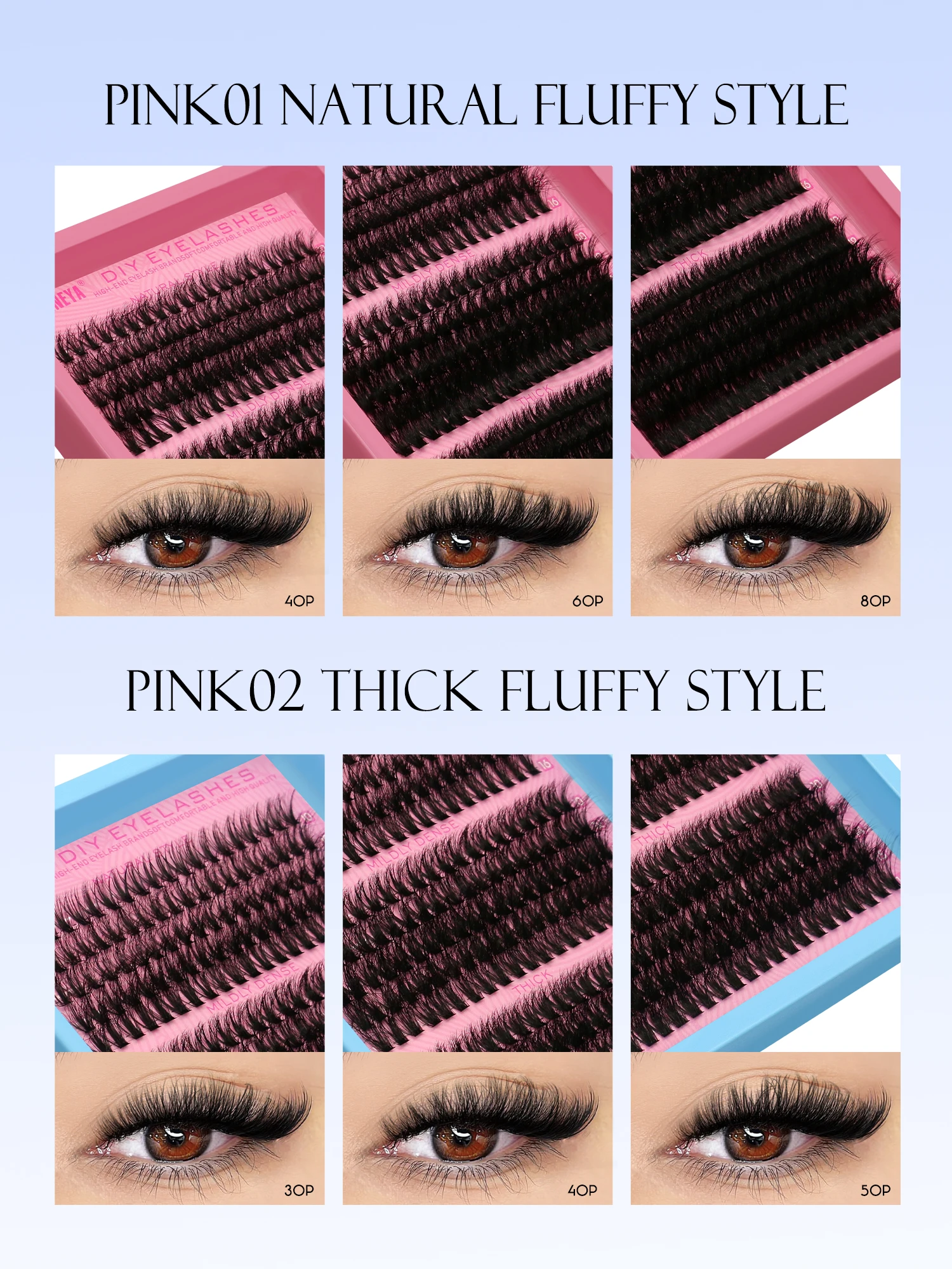 Cluster Lashes Kit, 15 Rows Mixed Volume Eyelashes