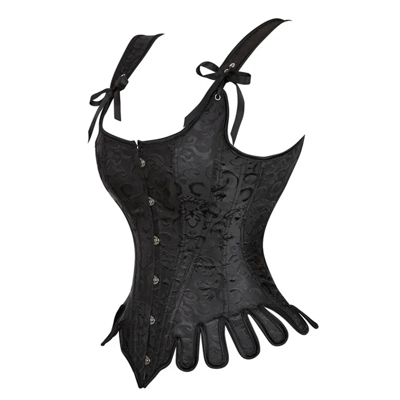 Women Corset Top with Shoulder Strap Gothic Black Blue Lace Up Overbust Embroidery Bustier Vest Renissance Costume