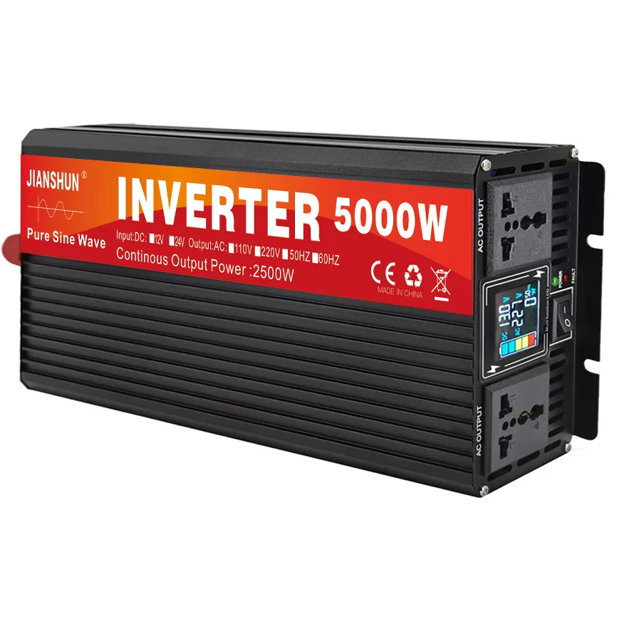 Pure Sine Wave Inverter 5000W 4000W 3000W Double Socket LCD Display DC 12V24V To AC 220V 110V Voltage Converter Car Inverter