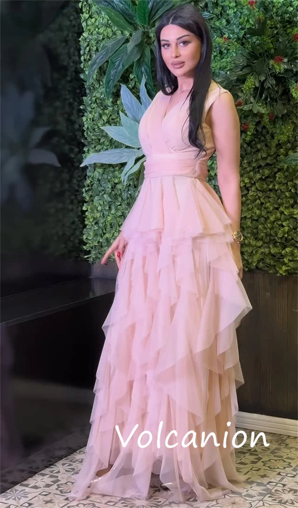 Customized Modern Style Chiffon Pleat A-line V-neck Long Dresses Bespoke Occasion Sizes Available Elegant