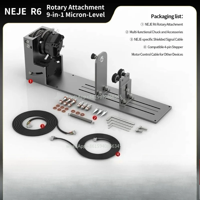 NEJE R6 9-in-1 Micron-Level Rotary Attachment — A-Axis Quick Operation Chuck / Roller Rotary