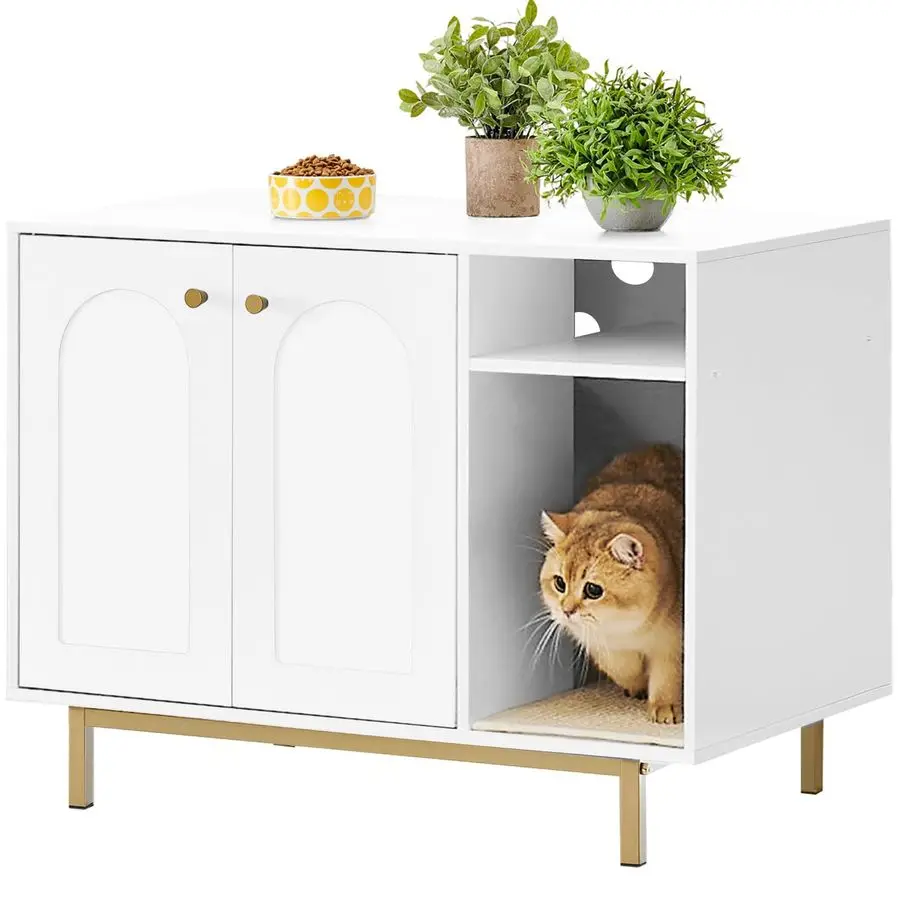 

Litter Box Enclosure Enclosed, Hidden Litter Box Cabinet Furniture with Storage, Wooden Indoor Cat House Large, Modern End Table