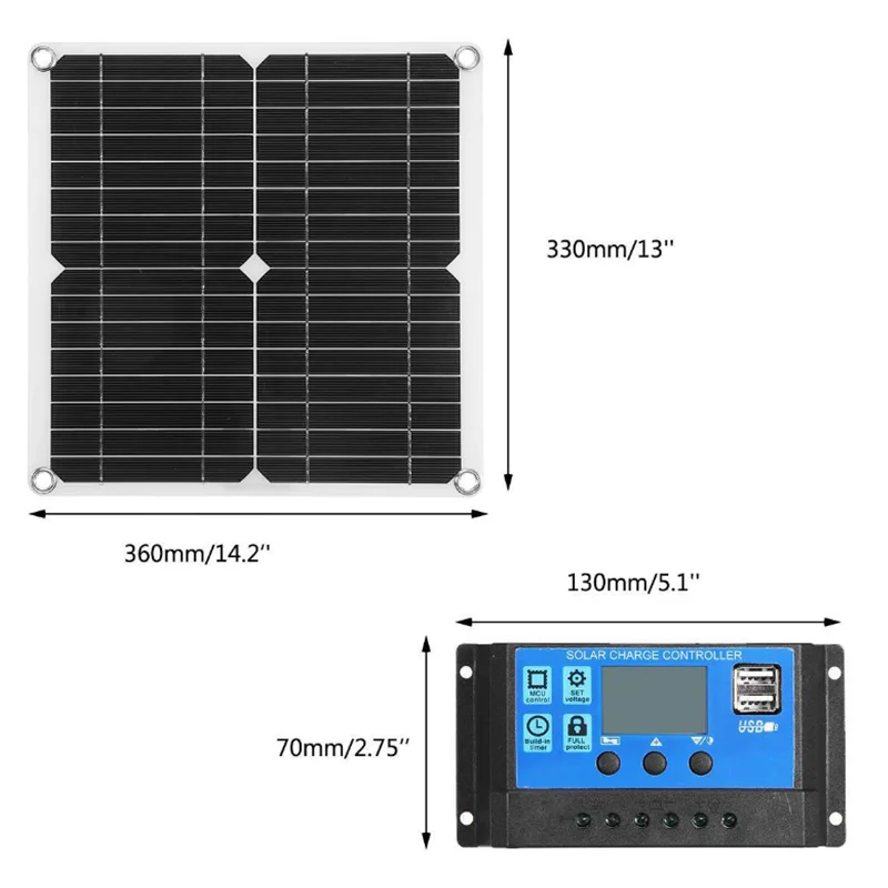 

25W 50W Solar Panel Kit Dual 12V USB With 10A/20A Controller Solar Cells Poly for Car Yacht RV Battery Charger