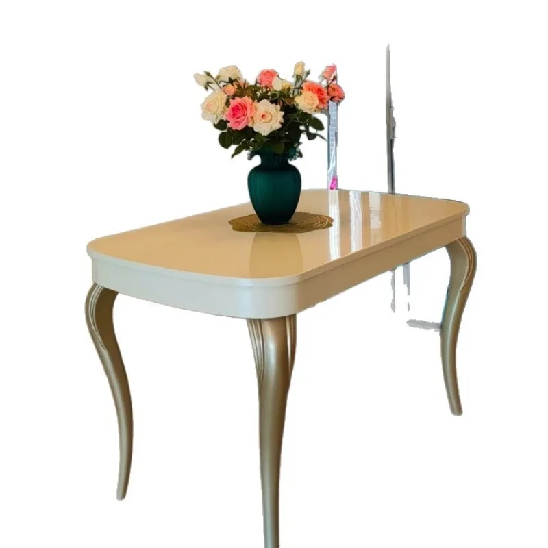 American light luxury dining table, marble solid wood dining table and chairs, French cream furniture, modern simple restaurant