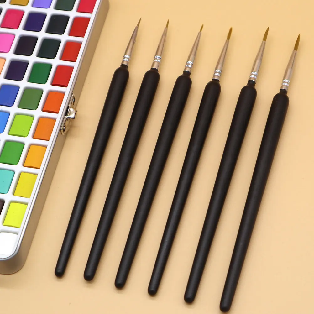 

6 Pcs Watercolor Paint Brushes Nylon Wool Fine Detail Tips Artists Oil Painting Accessories Comic Pen Holder Art Supplies