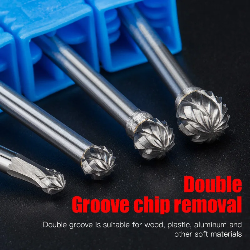 LIDIAO Metal Ball Carbide Rotary File Double Slot D Type Burr Die Grinder Abrasive Tool Wood Carving Bit 3mm Milling Cutter