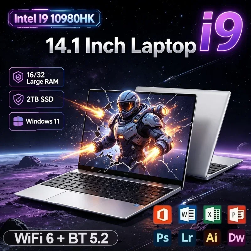 14.1 Inch Student Business Laptop Intel I9‑10980HK Windows 11 32GB RAM 2TB SSD Large Capacity Gaming Portable Notebook Computer