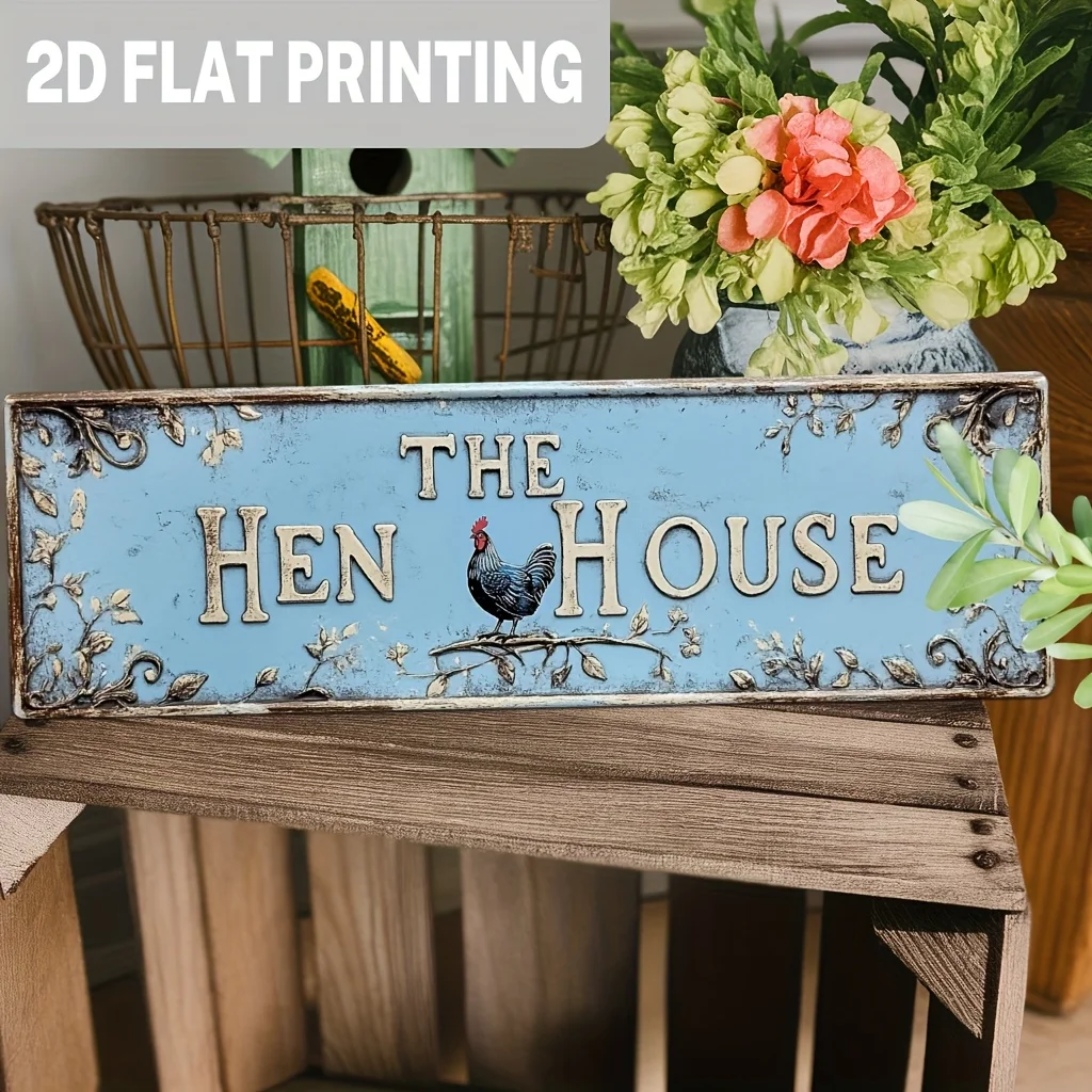 2D Flat Retro Chicken Coop Sign - 1 Piece Farmhouse Chicken Coop Wall Decor, Vintage Metal Decoration, Suitable for Kitchen