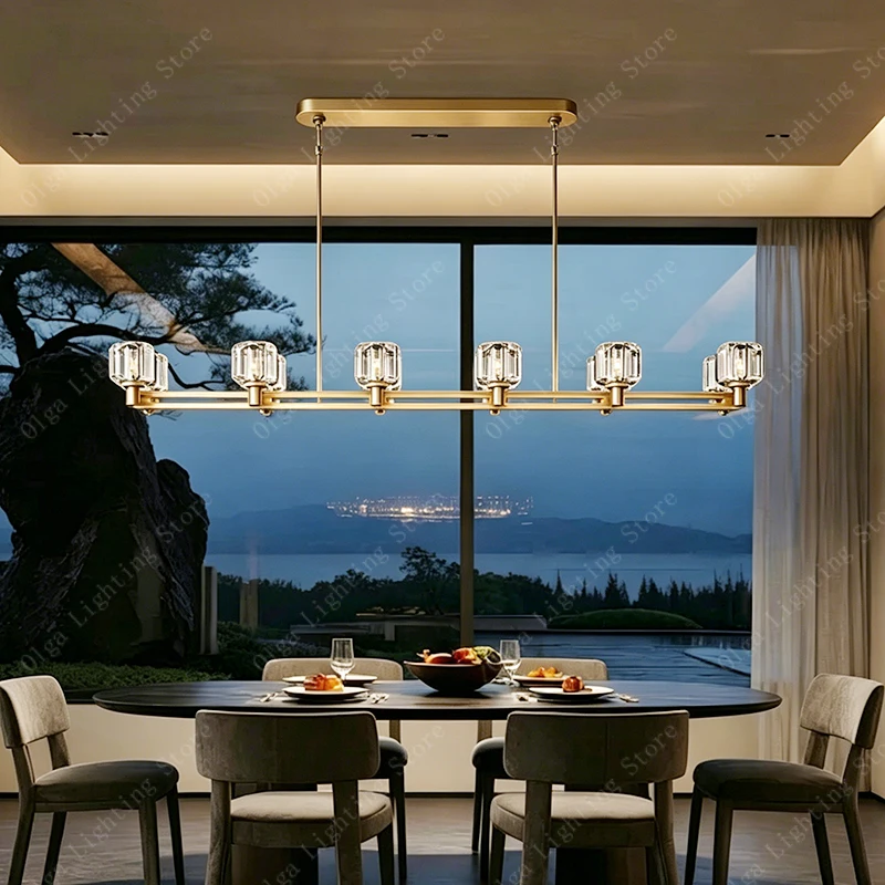 2026 New Modern Linear Crystal Chandelier, Dining Room Black High-end Brass Hardware Indoor Light Fixture Designer