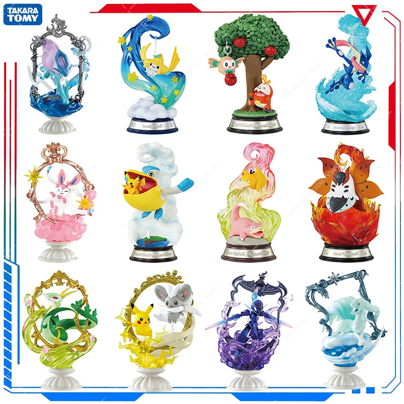 Genuine Pokemon Figure Swing Vignette Collection 3 Jirachi Greninja Slowpoke Volcarona Fuecoco Pikachu Sylveon Anime Model Toys