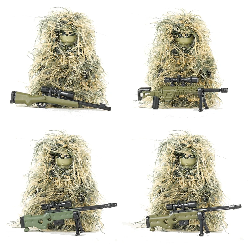 العسكرية جميع التضاريس قناص التمويه الملابس اللبنات الغابة SWAT الجندي أرقام الأسلحة AWM M24 أجزاء المسدس لعبة الطوب