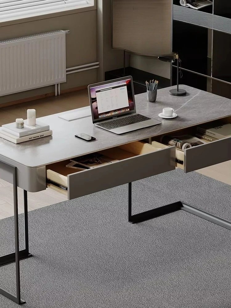 iz-Italian Style Rock Board Desk Study Modern Simple Home High-end Small Apartment Light Luxury Iron Office Building-