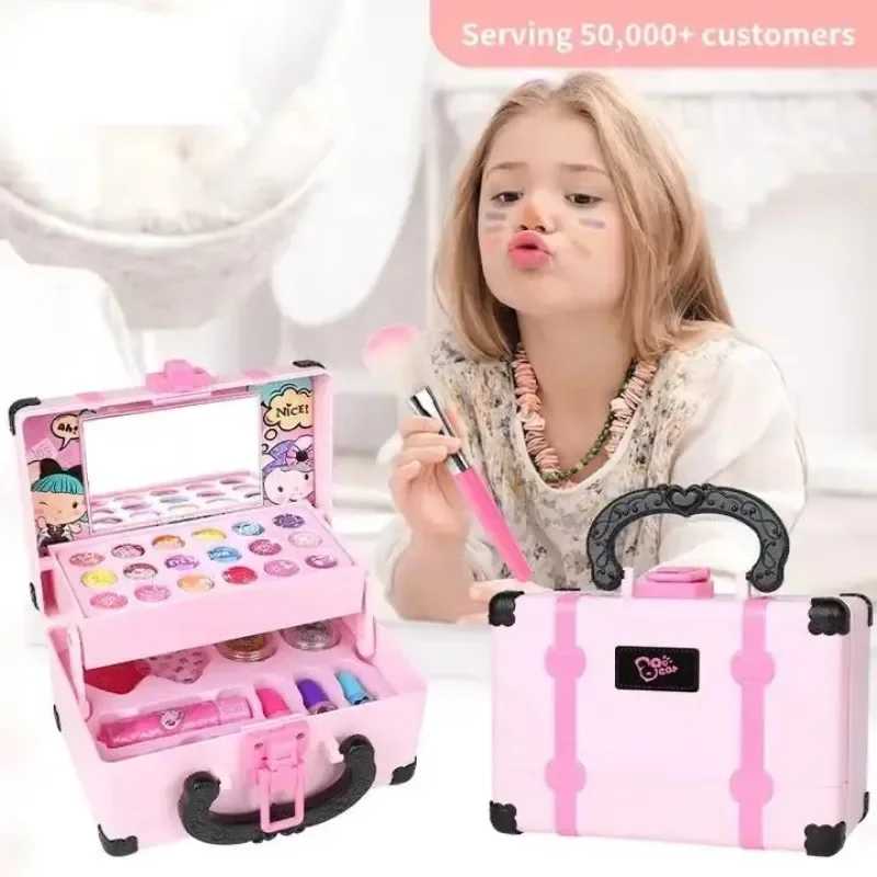 Kids Makeup Cosmetics Playing Box Princess Makeup Girl Toy Play Set Lipstick Eye Shadow Safety Nontoxic Kids Toys for Girls