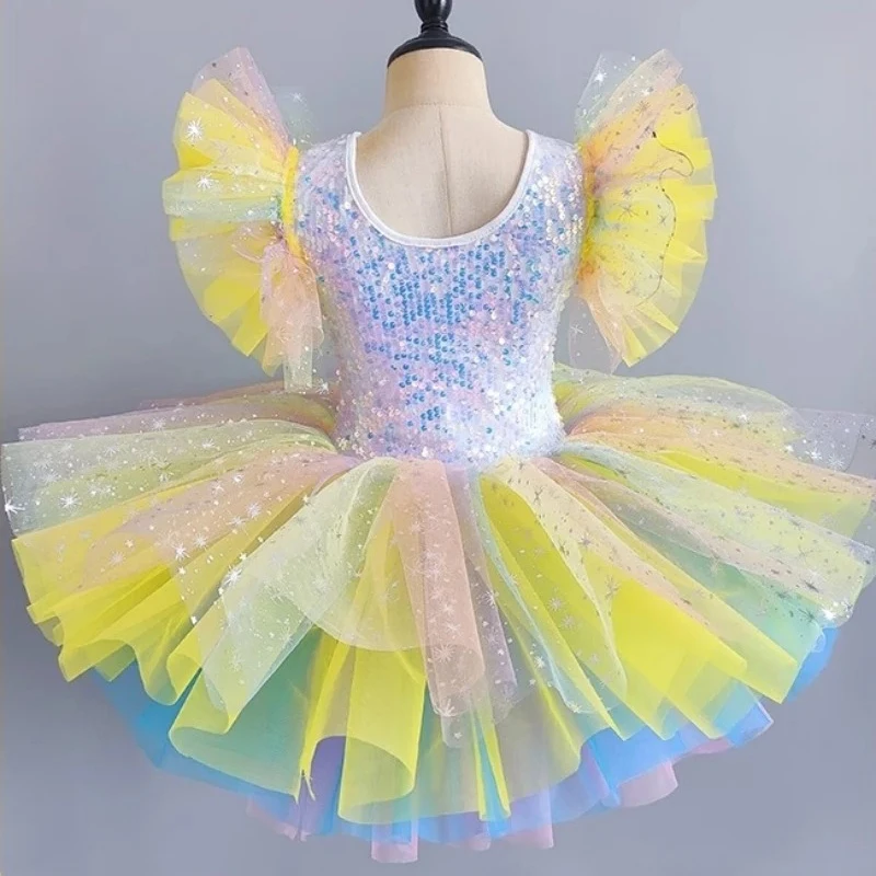 Crianças vestido de balé sete cores meninas crianças lantejoulas vestido de princesa ballet tutu danceclothes desempenho tutu saias