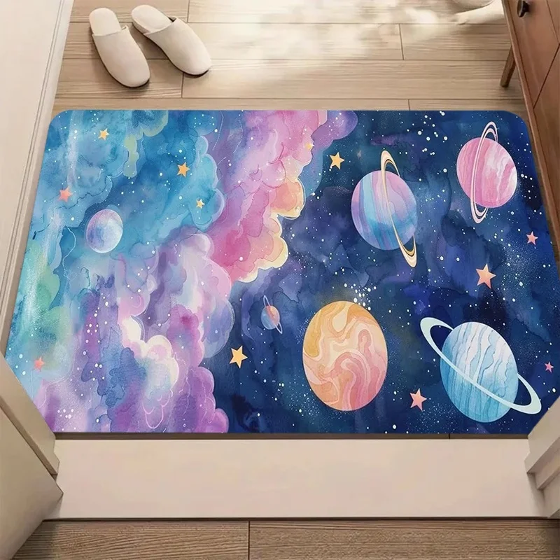 Dark Starry Purple Blue Jellyfish Print Door Mat Anti Slip Entrance Doormat Ocean Marine Pattern Rug Indoor Home Decor