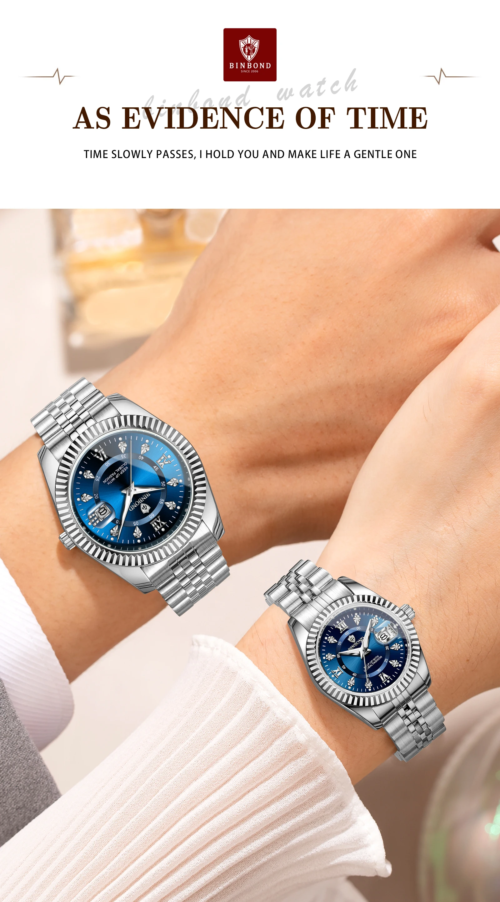 BINBOND Original Couple's Quartz Watches Luminous Waterproof Men's Women's Watch Mujer Reloj Ofertas Hoy Relogios Casal