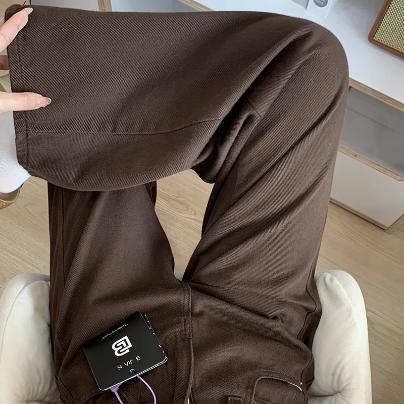 Coffee Color Straight Leg High Waist Jeans Women's Slim Fit American Style Sexy Loose Long Draping Pants Autumn Season