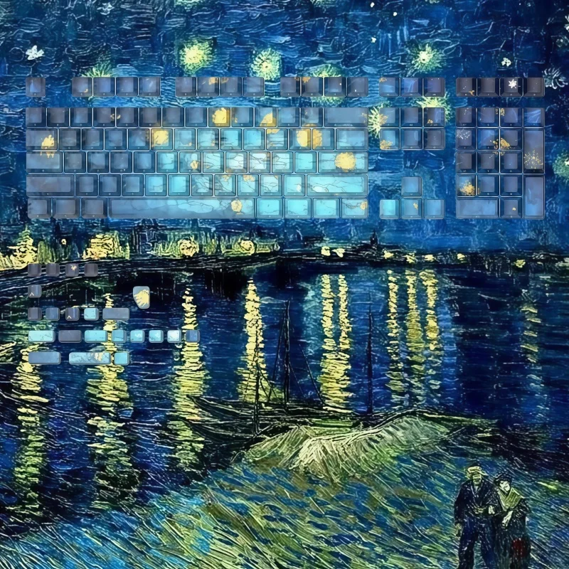 

Тематическая клавиатура The Night By The Rhone River, материал PBT, высота вишни, пятисторонняя теплосублимационная боковая гравировка, 130/108 клавиш