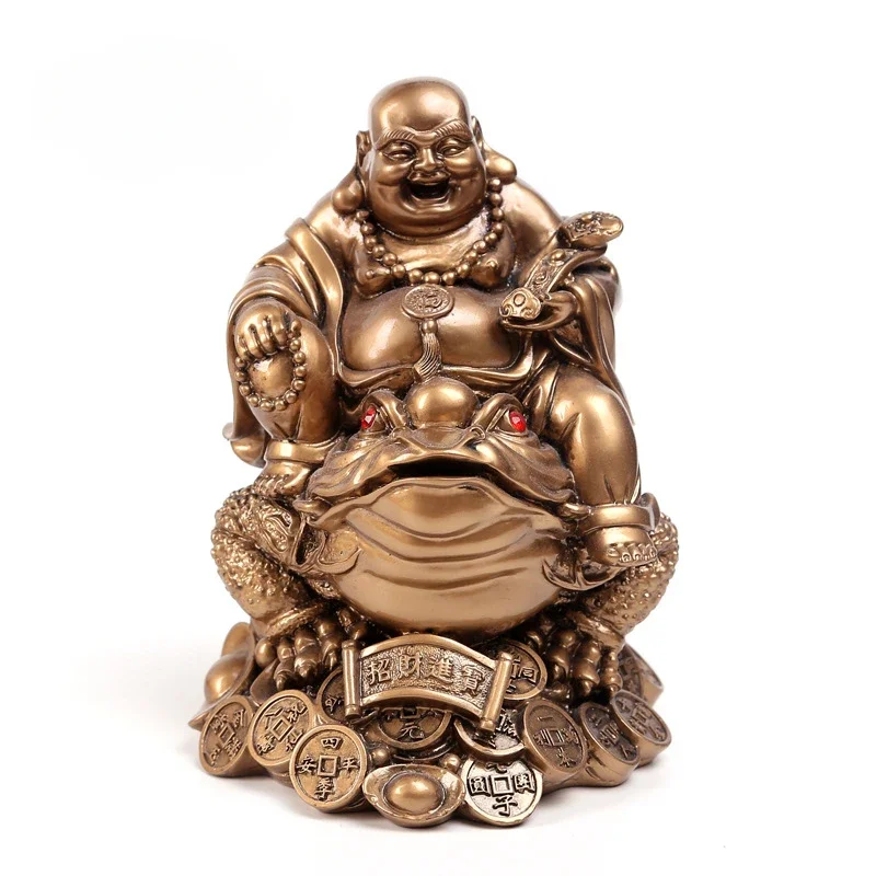 Feng Shui Resin Maitreya Buddha Statue Toad Figurine Money Fortune Wealth Chinese Golden Frog Home Office Lucky Gifts Tabletop