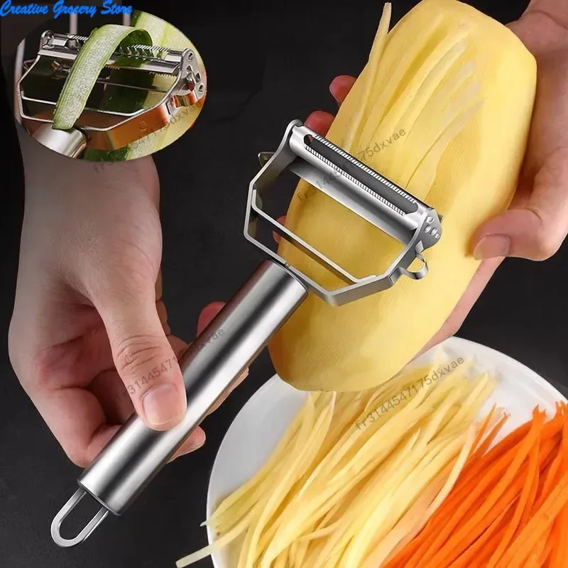 Pelapatate da cucina in acciaio inossidabile, pelapatate per melone, pelapatate a doppia testa, pelapatate multifunzione per frutta e verdura, ideale per uso domestico.