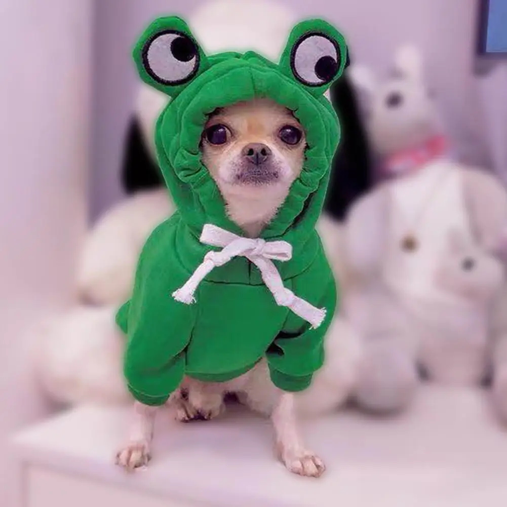 Cute Frog Dog Clothes For Small Dogs Hoodies Warm Fleece Pet Clothing Puppy Cat Costume Coat For Puppy Small Medium Dogs Cats